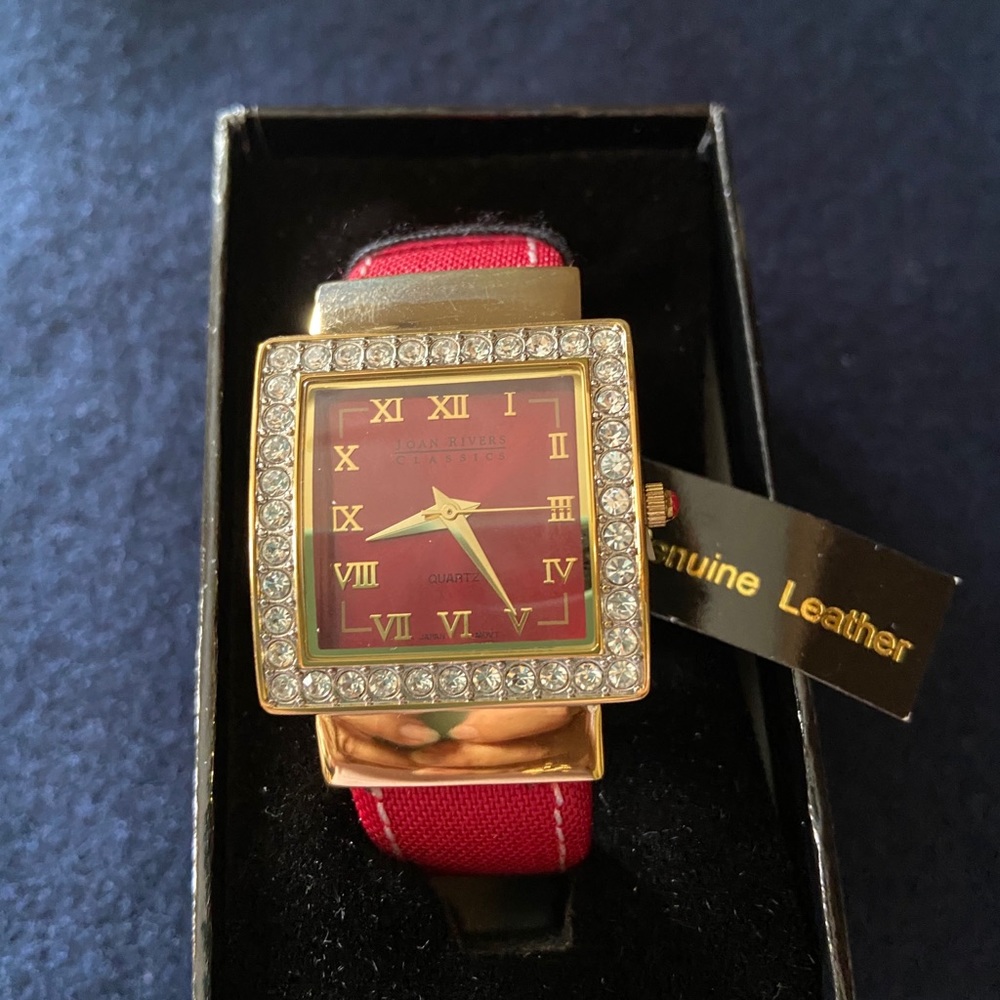Joan Rivers Classics Red Leather Cuff Watch